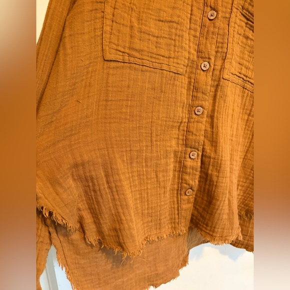 Urban Outfitters Luca Frayed Gauzy Cotton Brown Shirt XS Good Condition - Picture 3 of 7